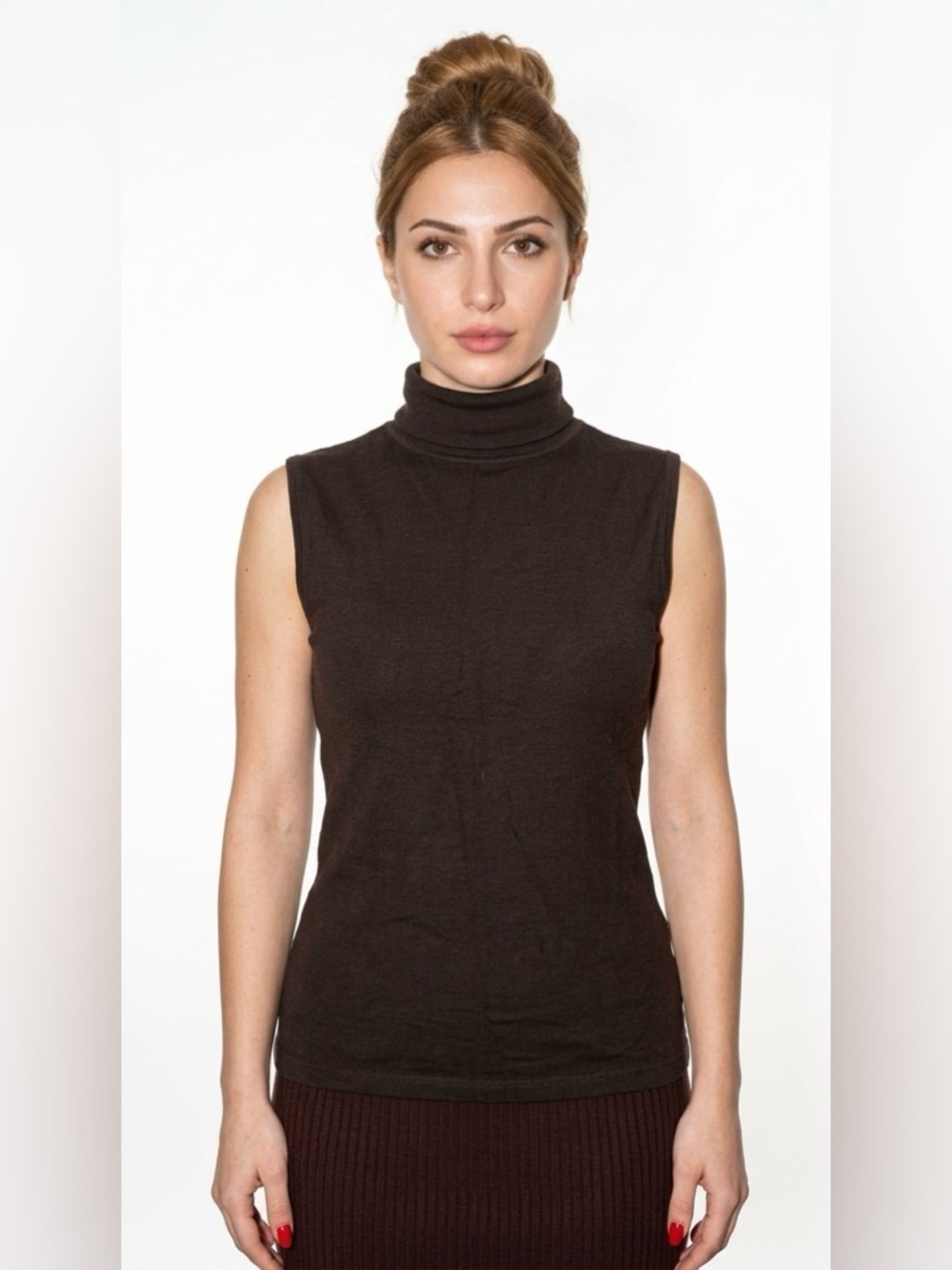 PALCO  BROWN TURTLENECK SLEEVELESS TOP STRETCHY WOMEN SIZE LARGE